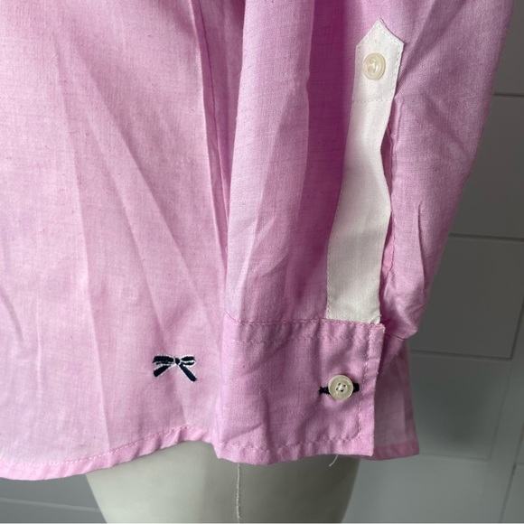Tommy Girl Oxford Button Up L Pink Lilac White Elbow Patches Tab Sleeves Lace - Picture 7 of 11